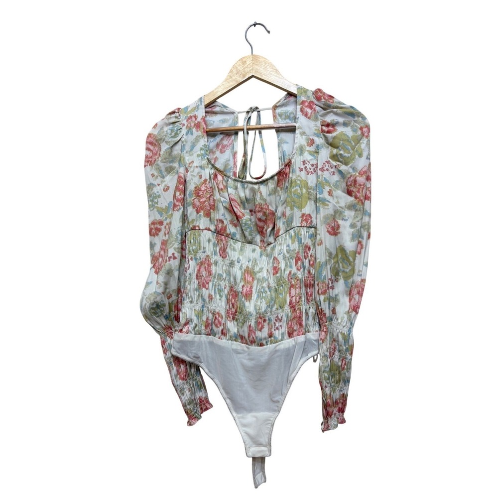Free People Intimately Floral Puff Sleeve Smocked Bodice Bodysuit Tea Combo M